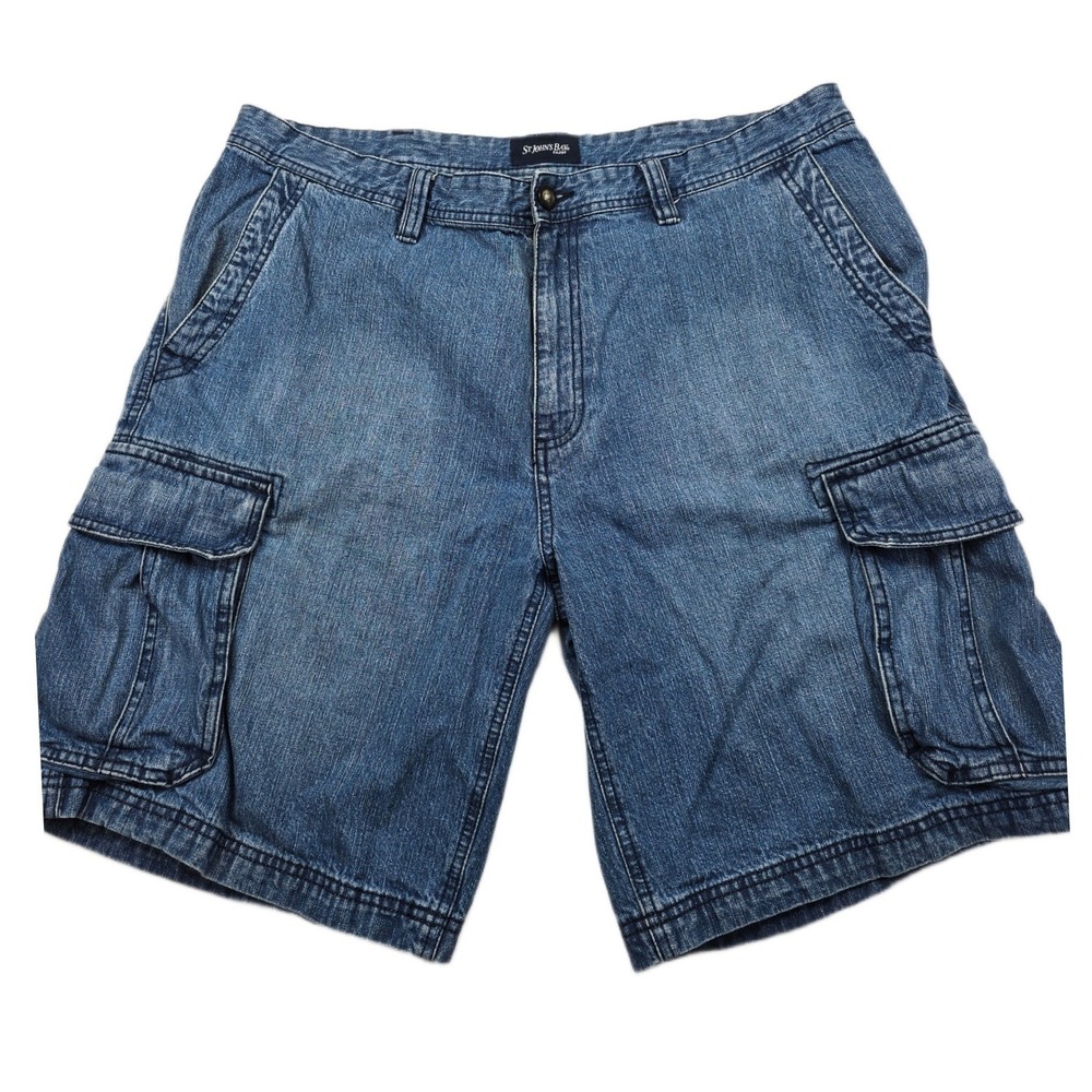 St. John's Bay Denim Cargo Shorts Mens 38 Blue Jean Cotton Utility Casual